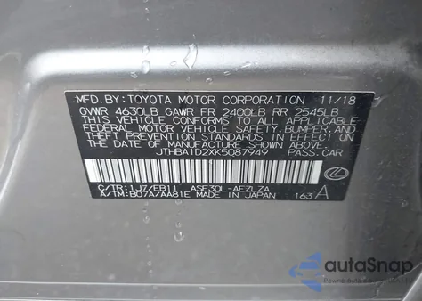 2019 Lexus Is 300 from USA, damaged, VIN JTHBA1D2XK5087949